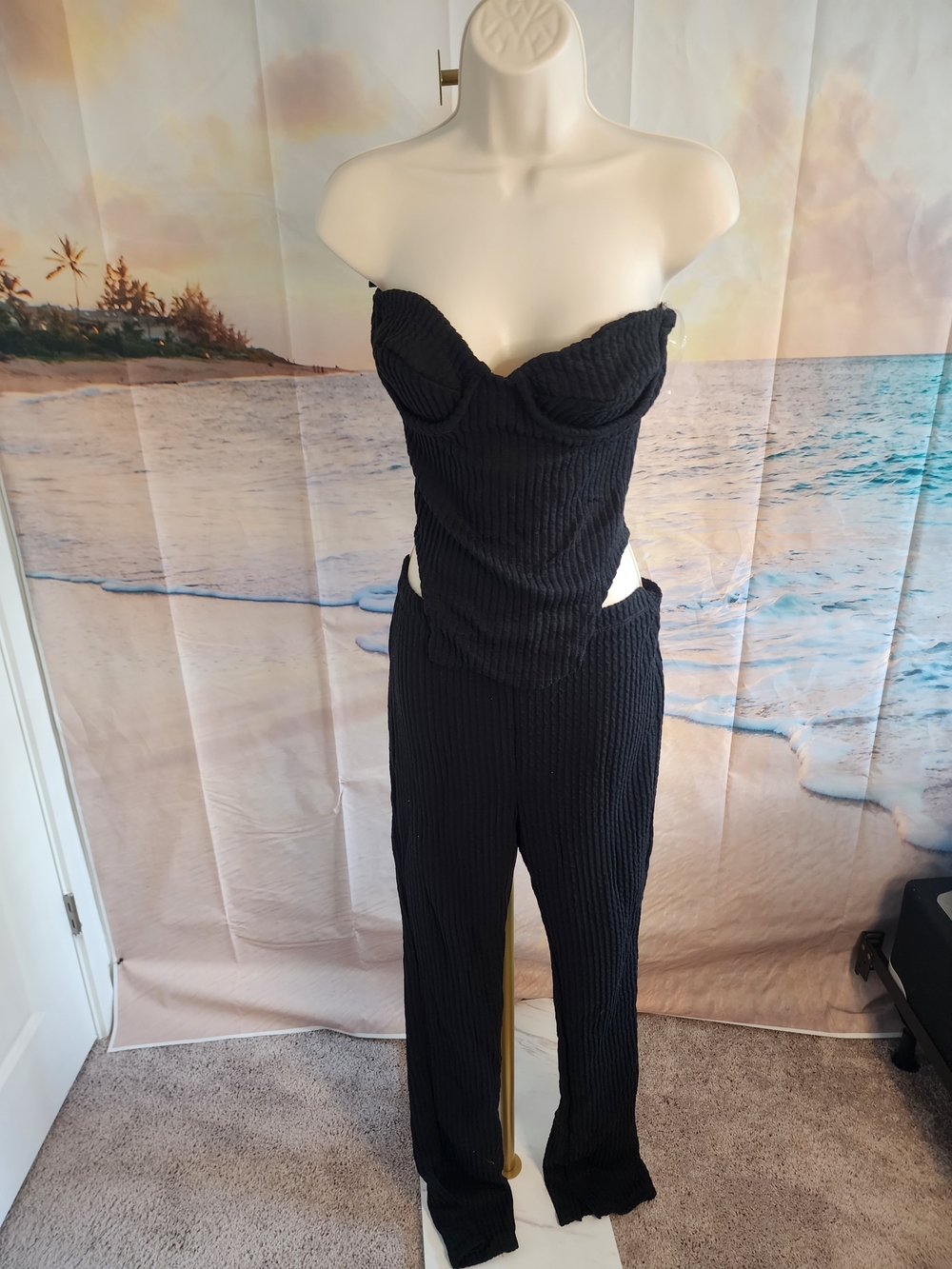 WinWin Strapless Textured Black Two Piece Set NWOT